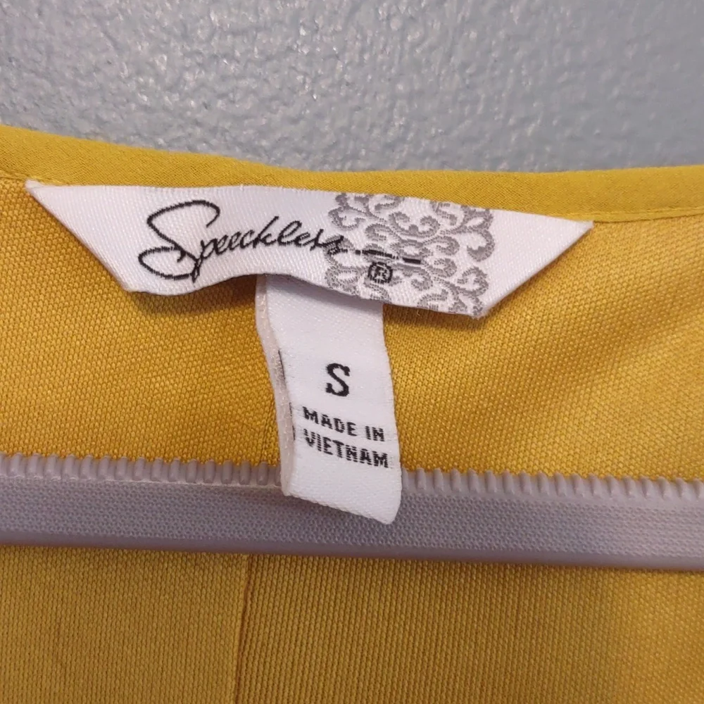 Speechless Women's Dress Sz S Fall Autumn Mustard Yellow sheer sleeves Fit Waist - Picture 6 of 9